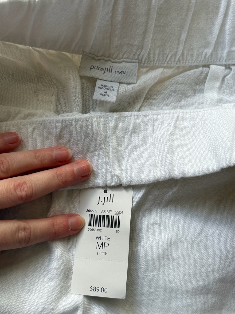 J. Jill Pure Jill White Linen Cropped Pants Petite MP NWT Elastic Waist Summer - Picture 2 of 5